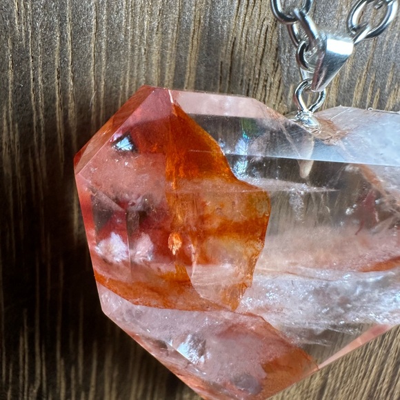 Fire Quartz Heart Necklace Pendant on Chain - Picture 5 of 11